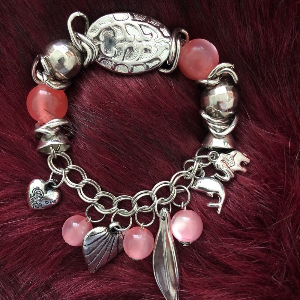 Pink Spektra Charm Silver Bracelet